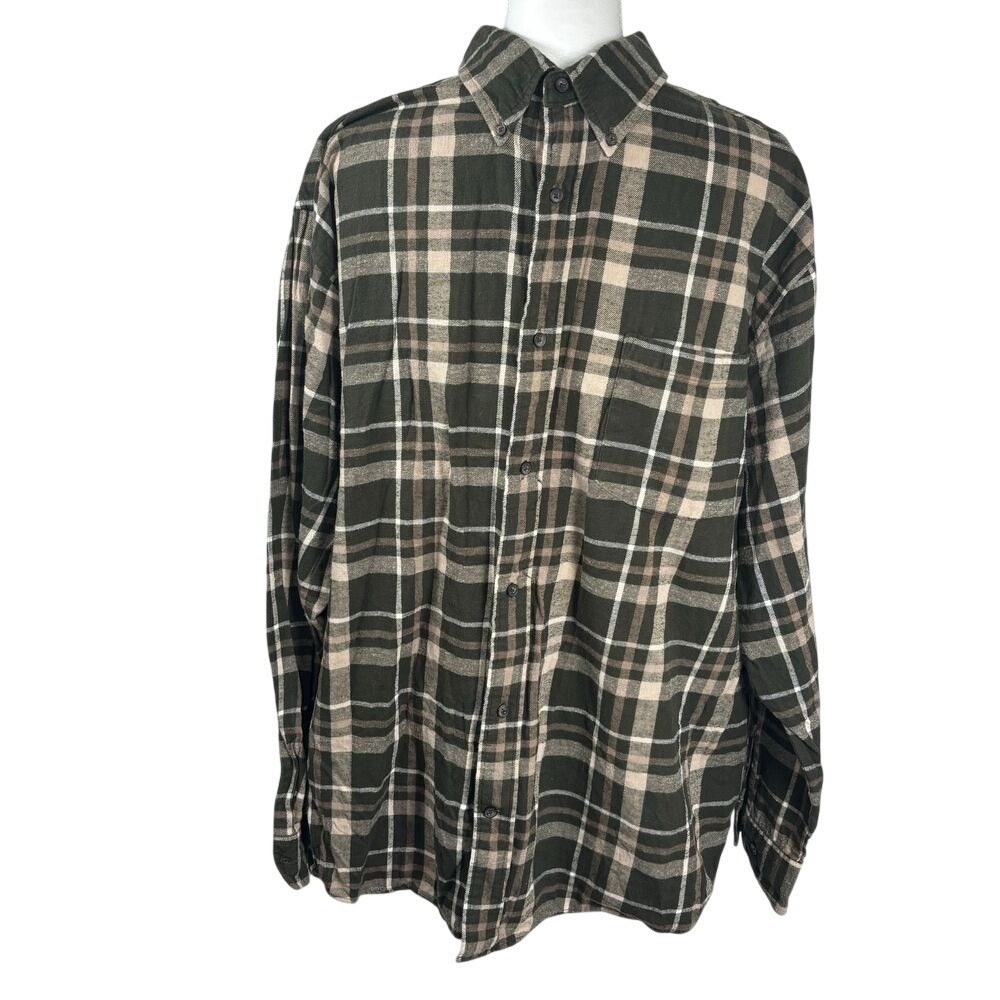 VTG St‎ Johns Bay XLT Plaid Flannel Shirt Button Up Green Gorpcore 90s Grunge
